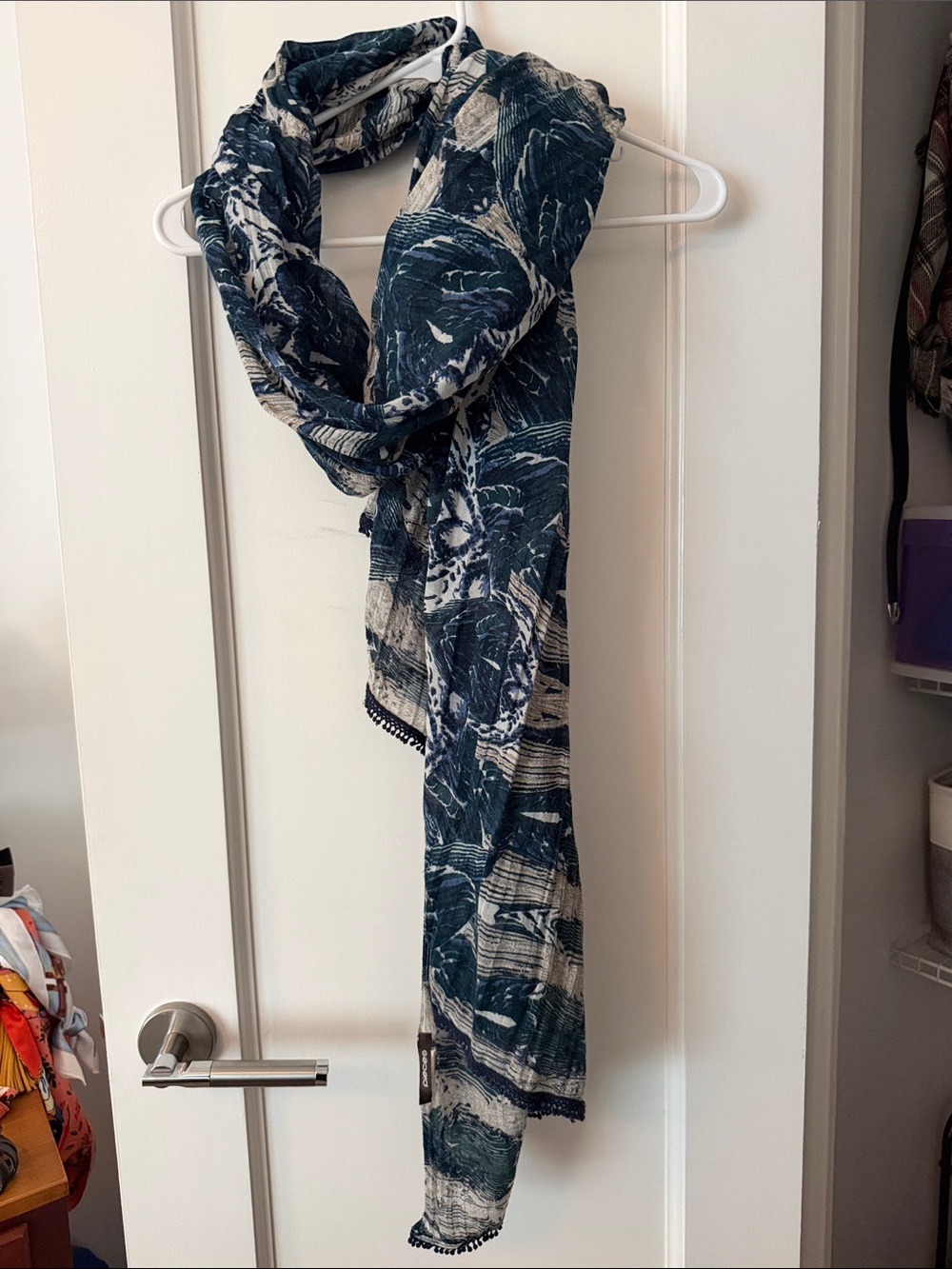 Blue and Cream Botanical Print Scarf - Lightweight Fashion Wrap